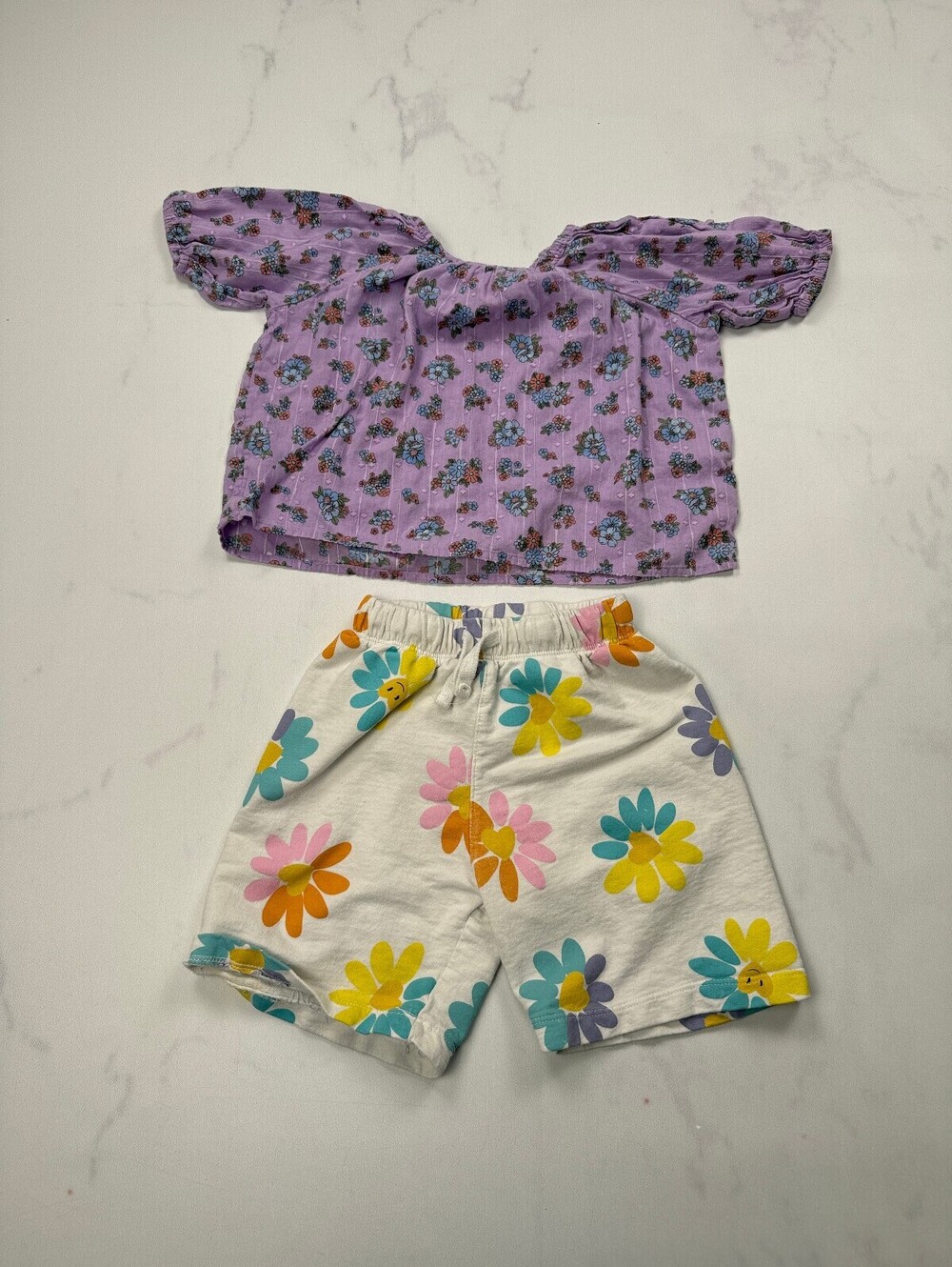 Cotton On Kids & Zara Floral Blouse Purple Modern Printed Outfit - Girls 3/4